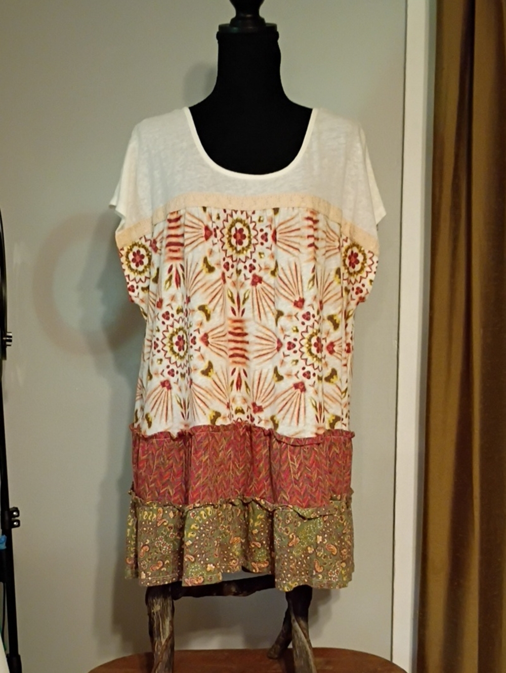 Cato Multicolor Boho Tiered Tank Top - White, Red, Green